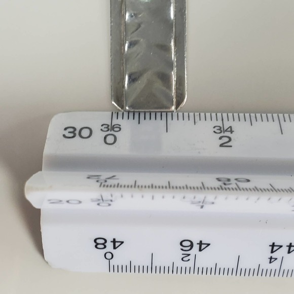 Hand Forged Sterling Silver Dangle Rectangle Earrings with Blue Topaz - Picture 13 of 13